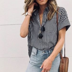 Madewell Gingham Play Button Shirt Top